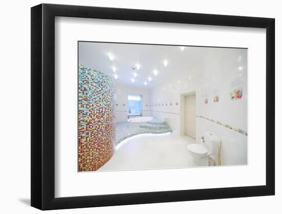 Toilet and Jacuzzi in Spacious White Bathroom with Tiles with Poppies.-Paha_L-Framed Photographic Print