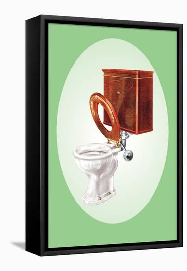 Toilet with Wooden Back-null-Framed Stretched Canvas