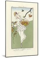 Toilette De Taffetas Imprimé, Chapeau De Paille, from Costume Parisiens, Pub.1914 (Pochoir Print)-Georges Barbier-Mounted Giclee Print