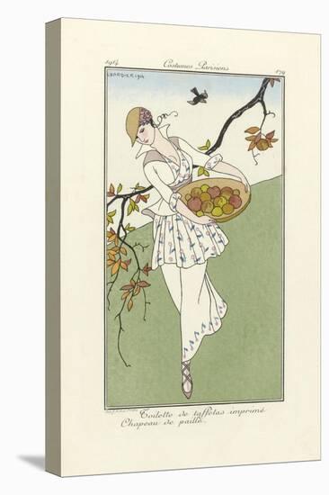 Toilette De Taffetas Imprimé, Chapeau De Paille, from Costume Parisiens, Pub.1914 (Pochoir Print)-Georges Barbier-Stretched Canvas