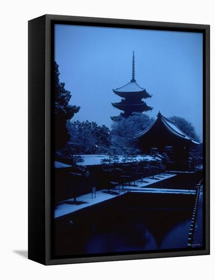 Toji Pagoda in Snow-null-Framed Stretched Canvas