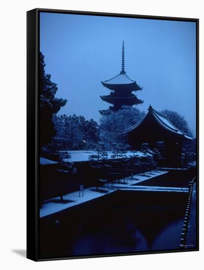Toji Pagoda in Snow-null-Framed Stretched Canvas