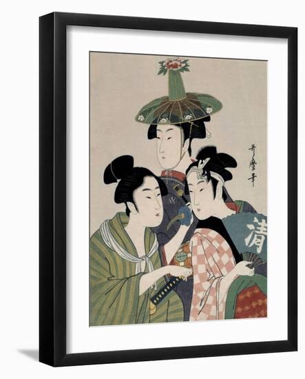 Tôjin, shishi, sumô, 1793-Kitagawa Utamaro-Framed Giclee Print