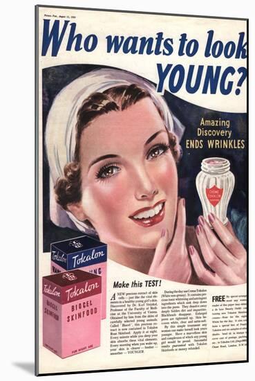 Tokalon, Wrinkles Face Skin Care Creams, UK, 1939-null-Mounted Giclee Print