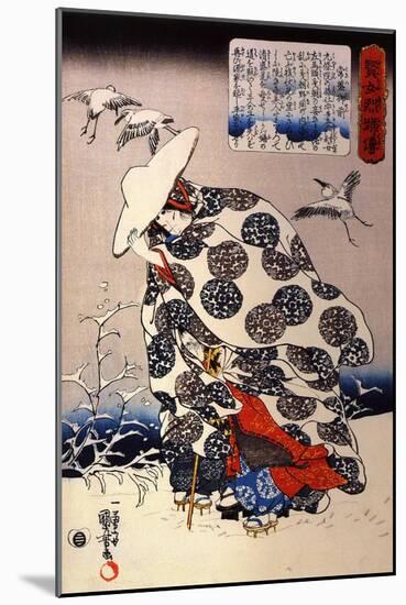 Tokiwa Gozen with Her Three Children in the Snow-Kuniyoshi Utagawa-Mounted Giclee Print