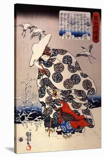 Tokiwa Gozen with Her Three Children in the Snow-Kuniyoshi Utagawa-Stretched Canvas