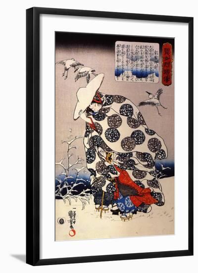 Tokiwa Gozen with Her Three Children in the Snow-Kuniyoshi Utagawa-Framed Giclee Print