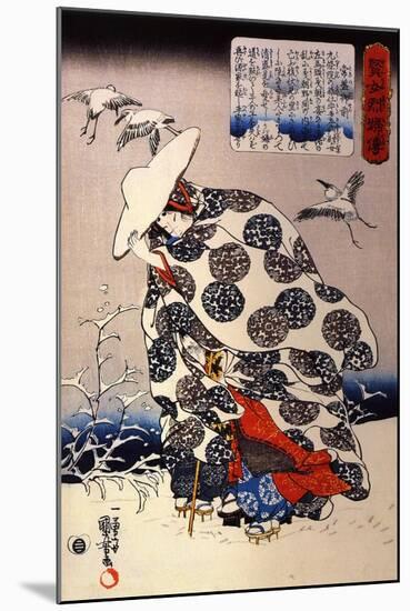 Tokiwa Gozen with Her Three Children in the Snow-Kuniyoshi Utagawa-Mounted Giclee Print