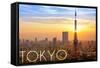 Tokyo, Japan - City View and Sunset-Lantern Press-Framed Stretched Canvas