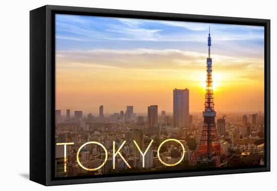 Tokyo, Japan - City View and Sunset-Lantern Press-Framed Stretched Canvas