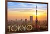 Tokyo, Japan - City View and Sunset-Lantern Press-Framed Art Print