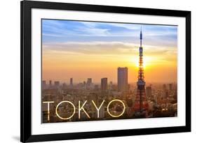 Tokyo, Japan - City View and Sunset-Lantern Press-Framed Premium Giclee Print