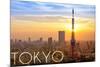 Tokyo, Japan - City View and Sunset-Lantern Press-Mounted Premium Giclee Print