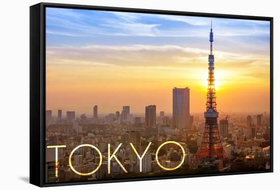 Tokyo, Japan - City View and Sunset-Lantern Press-Framed Stretched Canvas