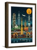 Tokyo, Japan - Retro Skyline (no text)-Lantern Press-Framed Art Print