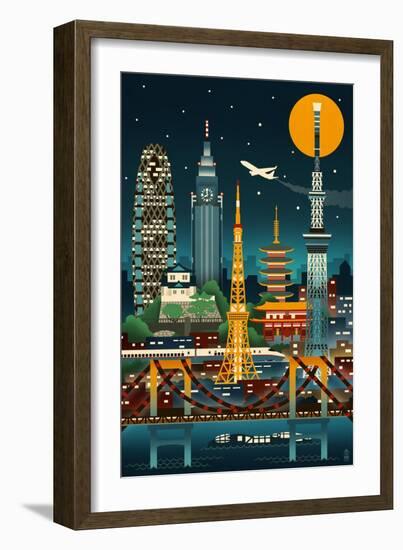 Tokyo, Japan - Retro Skyline (no text)-Lantern Press-Framed Art Print