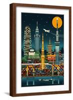 Tokyo, Japan - Retro Skyline (no text)-Lantern Press-Framed Art Print