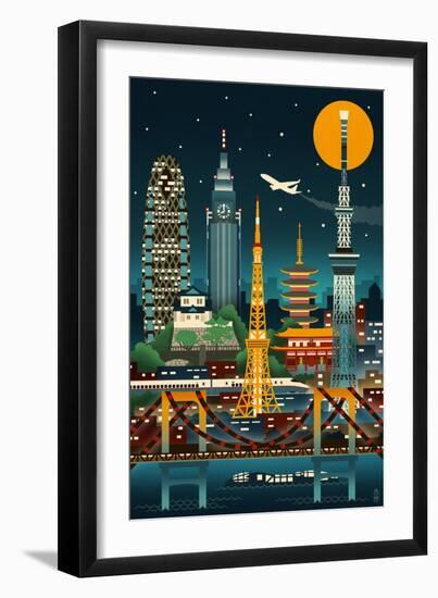 Tokyo, Japan - Retro Skyline (no text)-Lantern Press-Framed Art Print