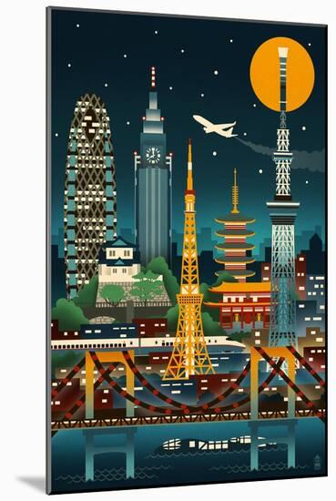 Tokyo, Japan - Retro Skyline (no text)-Lantern Press-Mounted Art Print