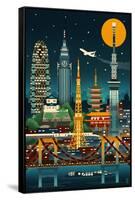 Tokyo, Japan - Retro Skyline (no text)-Lantern Press-Framed Stretched Canvas