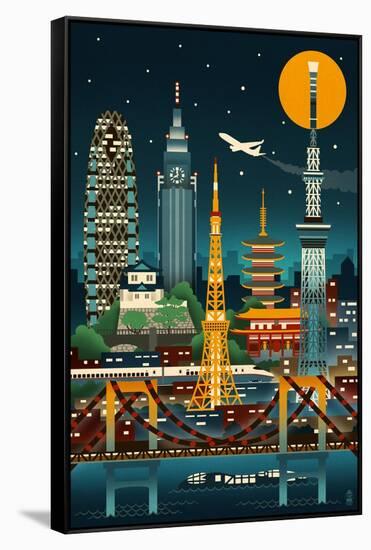 Tokyo, Japan - Retro Skyline (no text)-Lantern Press-Framed Stretched Canvas