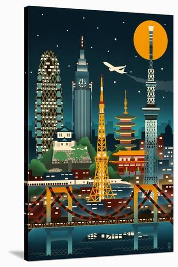 Tokyo, Japan - Retro Skyline (no text)-Lantern Press-Stretched Canvas