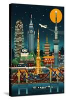 Tokyo, Japan - Retro Skyline (no text)-Lantern Press-Stretched Canvas