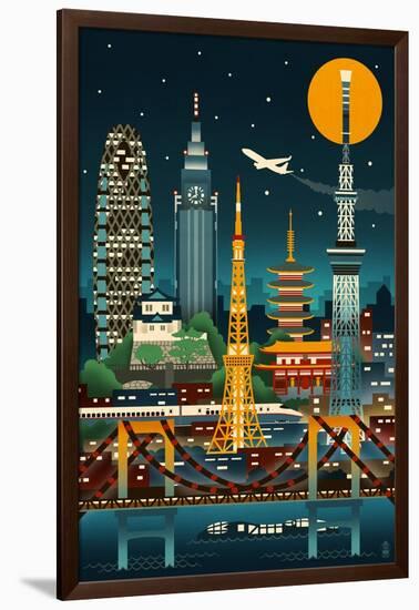 Tokyo, Japan - Retro Skyline (no text)-Lantern Press-Framed Art Print