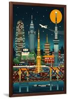 Tokyo, Japan - Retro Skyline (no text)-Lantern Press-Framed Art Print