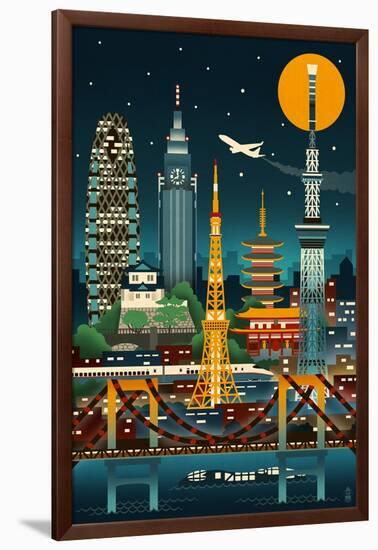 Tokyo, Japan - Retro Skyline (no text)-Lantern Press-Framed Art Print