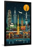 Tokyo, Japan - Retro Skyline (no text)-Lantern Press-Framed Art Print