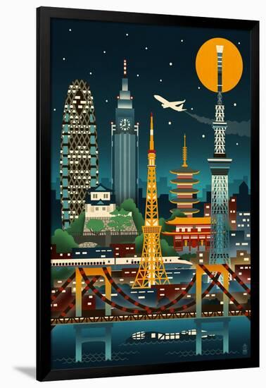 Tokyo, Japan - Retro Skyline (no text)-Lantern Press-Framed Art Print