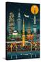 Tokyo, Japan - Retro Skyline (no text)-Lantern Press-Stretched Canvas
