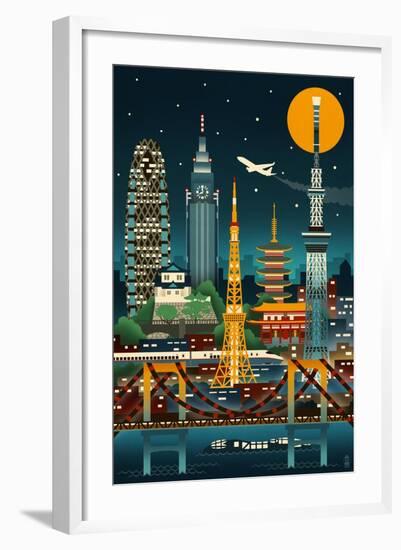 Tokyo, Japan - Retro Skyline (no text)-Lantern Press-Framed Art Print