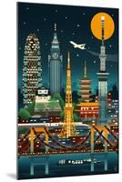 Tokyo, Japan - Retro Skyline (no text)-Lantern Press-Mounted Art Print