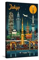 Tokyo, Japan - Retro Skyline-Lantern Press-Stretched Canvas