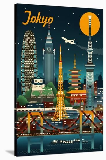 Tokyo, Japan - Retro Skyline-Lantern Press-Stretched Canvas