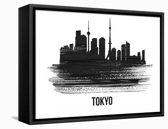 Tokyo Skyline Brush Stroke - Black II-NaxArt-Framed Stretched Canvas