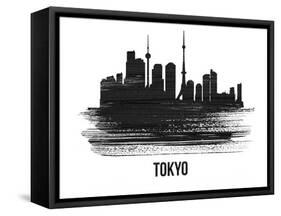 Tokyo Skyline Brush Stroke - Black II-NaxArt-Framed Stretched Canvas