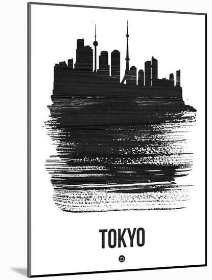 Tokyo Skyline Brush Stroke - Black-NaxArt-Mounted Art Print