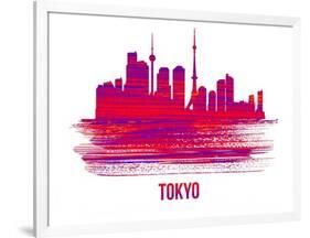 Tokyo Skyline Brush Stroke - Red-NaxArt-Framed Art Print