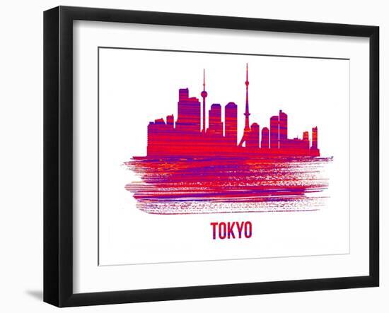 Tokyo Skyline Brush Stroke - Red-NaxArt-Framed Art Print