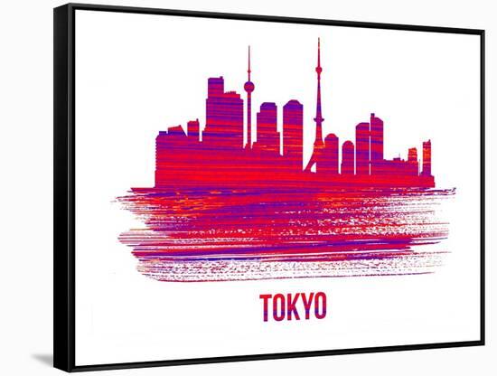 Tokyo Skyline Brush Stroke - Red-NaxArt-Framed Stretched Canvas