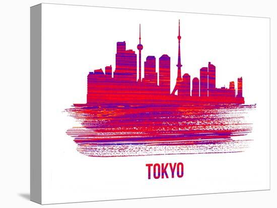 Tokyo Skyline Brush Stroke - Red-NaxArt-Stretched Canvas