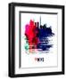 Tokyo Skyline Brush Stroke - Watercolor-NaxArt-Framed Art Print