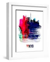 Tokyo Skyline Brush Stroke - Watercolor-NaxArt-Framed Art Print