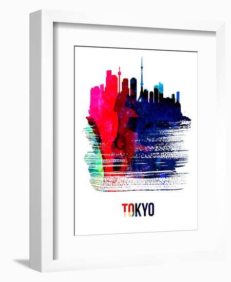 Tokyo Skyline Brush Stroke - Watercolor-NaxArt-Framed Art Print