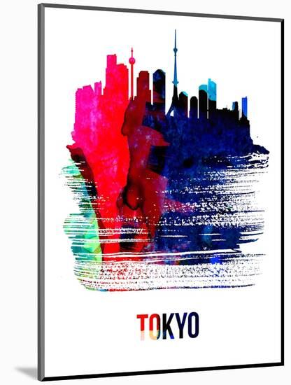 Tokyo Skyline Brush Stroke - Watercolor-NaxArt-Mounted Art Print