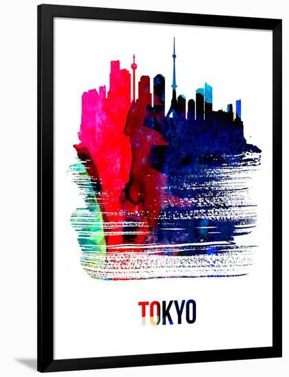 Tokyo Skyline Brush Stroke - Watercolor-NaxArt-Framed Art Print