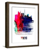 Tokyo Skyline Brush Stroke - Watercolor-NaxArt-Framed Art Print
